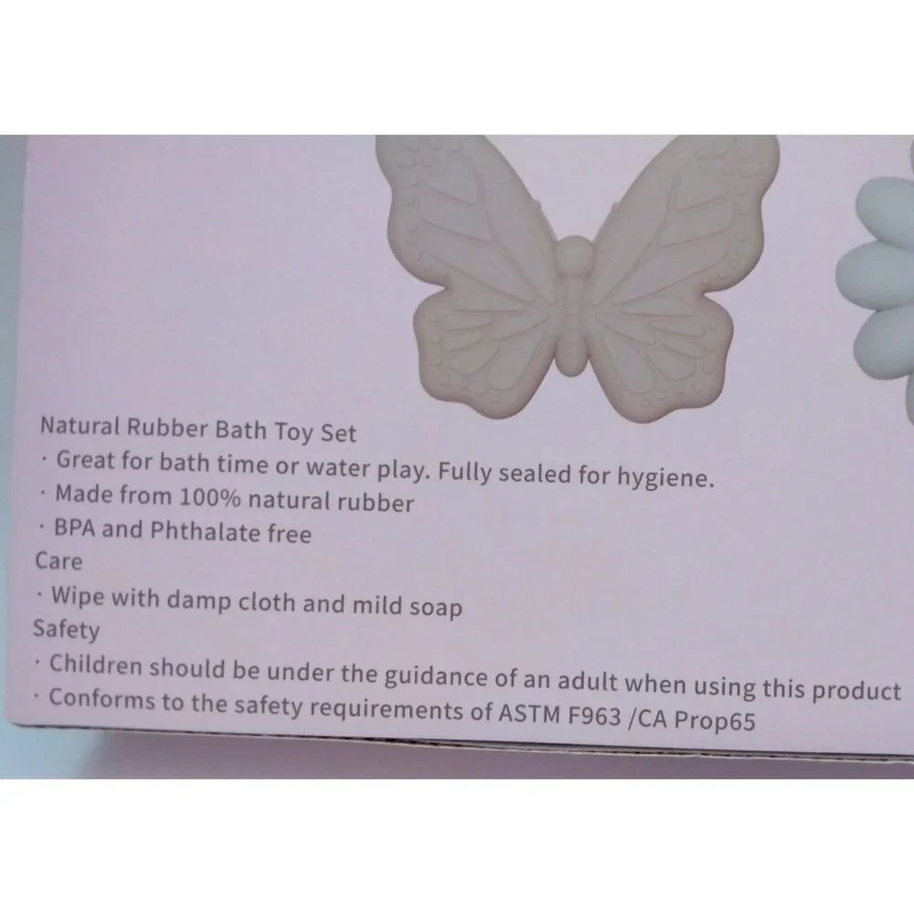 Natural Rubber Bath Toy Play Set Butterfly Flower Fully Sealed by Charlie & Aria